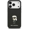 Karl Lagerfeld Fixed Glitter Metal Ikonik dėklas skirtas Apple iPhone 17 Pro juodos spalvos