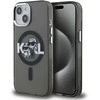 Karl Lagerfeld IML Glitter Karl and Choupette Sketch MagSafe dėklas Apple iPhone 15 juodos spalvos
