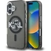 Karl Lagerfeld IML Glitter Karl and Choupette Sketch MagSafe dėklas Apple iPhone 16 juodos spalvos