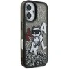 Karl Lagerfeld Liquid Glitter Scattered Choupette dėklas Apple iPhone 16 juodos spalvos