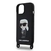 Apple iPhone 15 Karl Lagerfeld dėklas juodos spalvos Crossbody silikoninis Ikonik (KLHCP15SSCBSKNK) juodos spalvos