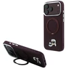 Dėklas Karl Lagerfeld with Ring Stand 360 Karl & Choupette Heads Pin MagSafe do iPhone 18 Pro Max / 17 Pro Max bordo spalvos