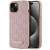 Dėklas Karl Lagerfeld Leather Monogram Metal Logo MagSafe skirtas Apple iPhone 15 rožinės spalvos