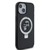 Apple iPhone 15 Karl Lagerfeld dėklas Ring Stand Karl&amp;Choupettte MagSafe (KLHMP15SHMRSKCK) juodos spalvos
