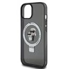 Apple iPhone 15 Karl Lagerfeld dėklas Ring Stand Karl&amp;Choupettte MagSafe (KLHMP15SHMRSKCK) juodos spalvos