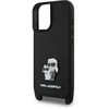Karl Lagerfeld KLHCP16SSAKCPBK Apple iPhone 16 6.1" dėklas telefonui juodos spalvos Saffiano Karl&Choupette Metal Pin CBDY Strap