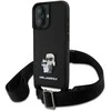Karl Lagerfeld KLHCP16SSAKCPBK Apple iPhone 16 6.1" dėklas telefonui juodos spalvos Saffiano Karl&Choupette Metal Pin CBDY Strap
