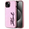 Karl Lagerfeld Wrinkled PU Signature Logo dėklas telefonui Apple iPhone 15 rožinės spalvos
