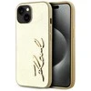 Karl Lagerfeld Wrinkled PU Signature Logo dėklas telefonui Apple iPhone 15 aukso spalvos