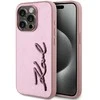 Karl Lagerfeld Wrinkled PU Signature Logo dėklas telefonui Apple iPhone 15 Pro Max rožinės spalvos