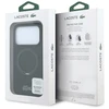 Lacoste PVC Petit Pique pusiau uždengiamas dėklas su žiediniu stovu ir MagSafe funkcija, skirtas iPhone 18 Pro Max, juodas