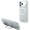 Lacoste PVC Petit Pique pusiau uždengiamas dėklas su žiediniu stovu ir MagSafe funkcija, skirtas iPhone 18 Pro, šviesiai pilkas