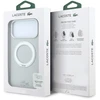 Lacoste PVC Petit Pique pusiau uždengiamas dėklas su žiediniu stovu ir MagSafe funkcija, skirtas iPhone 18 Pro, šviesiai pilkas