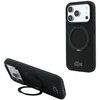 Lacoste PVC Petit Pique pusiau uždengiamas dėklas su žiediniu stovu ir MagSafe funkcija, skirtas iPhone 18 Pro, juodas