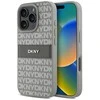 DKNY PU Leather Repeat Pattern Tonal Stripe Apple iPhone 16 Pro dėklas telefonui smėlio spalvos