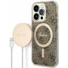 Guess Rinkinys GUBPP14LH4EACSW Dėklas+ Įkroviklis Apple iPhone 14 Pro 6,1″ rudos spalvos kietas dėklas 4G Print MagSaf