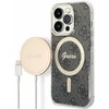 Guess Rinkinys GUBPP14LH4EACSK Dėklas+ Įkroviklis Apple iPhone 14 Pro 6,1″ juodos spalvos kietas dėklas 4G Print MagSafe
