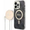 Guess Rinkinys GUBPP14XH4EACSK Dėklas+ Įkroviklis Apple iPhone 14 Pro Max 6,7″ juodos spalvos kietas dėklas 4G Print Mag