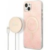 Guess Rinkinys GUBPP14MH4EACSP Dėklas+ Įkroviklis Apple iPhone 14 Plus / 15 Plus 6.7″ rožinės spalvos kietas dėklas 4G Pri