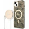 Guess set telefono dėklas + pakrovėjas iPhone 14 Plus 6,7 GUBPP14MH4EACSW ruda hard telefono dėklas 4G Print MagSafe