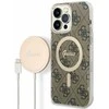Guess Rinkinys GUBPP14XH4EACSW Dėklas+ Įkroviklis Apple iPhone 14 Pro Max 6,7″ rudos spalvos kietas dėklas 4G Print Ma