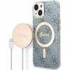 Apple iPhone 14 Guess dėklas 4G Print MagSafe + Belaidis Įkroviklis (GUBPP14XHJEACSA) mėlynos spalvos