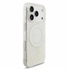 Dėklas Guess IML Flowers Allover Electroplated with Pearl Strap MagSafe, skirtas iPhone 18 Pro / 17 Pro, baltas
