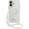 Guess IML Glitter Script Strap MagSafe dėklas skirtas iPhone 17 Transparent