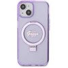 Apple iPhone 15 Plus Guess dėklas Ring Stand Script Glitter MagSafe (GUHMP15MHRSGSU) violetinės spalvos