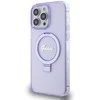 Dėklas Guess Ring Stand Script Glitter MagSafe - Apple iPhone 15 Pro Max Case violetinė