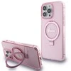 Apple iPhone 15 Pro Guess dėklas Ring Stand Script Glitter MagSafe (GUHMP15LHRSGSP) rožinės spalvos