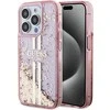 Apple iPhone 15 Pro Guess dėklas Liquid Glitter Gold Stripes (GUHCP15LLFCSEGP) rožinės spalvos