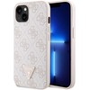Guess PU 4G Strass Triangle Metal Logo dėklas skirtas Apple iPhone 15 rožinės spalvos