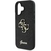 Guess PU Fixed Glitter 4G Metal Logo dėklas skirtas Apple iPhone 16 juodos spalvos