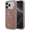 Guess PU Fixed Glitter 4G Metal Logo dėklas skirtas Apple iPhone 17 Pro rožinės spalvos