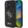 Guess PU Fixed Glitter 4G Metal Logo dėklas skirtas Apple iPhone 16 juodos spalvos