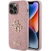 Guess PU Fixed Glitter 4G Metal Logo dėklas skirtas Apple iPhone 15 Pro Max rožinės spalvos