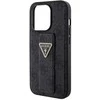 Guess GUHCP15LPGS4TDK Apple iPhone 15 Pro 6.1″ juodos spalvos kietas dėklas Grip Stand 4G Triangle Strass