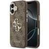 Guess PU Leather 4G Metal Logo Gold Frame dėklas skirtas Apple iPhone 17 rudos spalvos