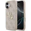 Guess PU Leather 4G Metal Logo Gold Frame dėklas skirtas Apple iPhone 17 rožinės spalvos