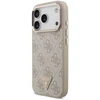Dėklas Guess PU Leather 4G Strass Triangle Logo Gold Frame MagSafe Case for iPhone 18 Pro Rožinė