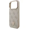 Dėklas Guess PU Leather 4G Strass Triangle Logo Gold Frame MagSafe Case for iPhone 18 Pro Rožinė