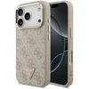 Dėklas Guess PU Leather 4G Strass Triangle Logo Gold Frame MagSafe Case for iPhone 18 Pro Rožinė