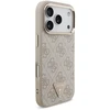 Dėklas Guess PU Leather 4G Strass Triangle Logo Gold Frame MagSafe Case for iPhone 18 Pro Rožinė