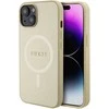 Apple iPhone 15 Plus Guess dėklas Saffiano MagSafe (GUHMP15MPSAHMCB) aukso spalvos
