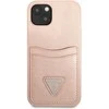 Guess GUHCP13SPSATPP Apple iPhone 13 mini 5,4″ rožinės spalvos kietas dėklas SaffianoTriangle Logo Cardslot