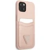 Guess GUHCP13SPSATPP Apple iPhone 13 mini 5,4″ rožinės spalvos kietas dėklas SaffianoTriangle Logo Cardslot