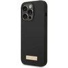 Apple iPhone 14 Pro Max Guess Dėklas silikoninis Logo Plate MagSafe juodos spalvos