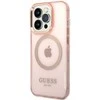 Apple iPhone 14 Pro Max Guess Dėklas Gold Outline Translucent MagSafe (GUHMP14XHTCMP) rožinės spalvos