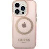 Apple iPhone 14 Pro Guess Dėklas Gold Outline Translucent MagSafe (GUHMP14LHTCMP) rožinės spalvos
